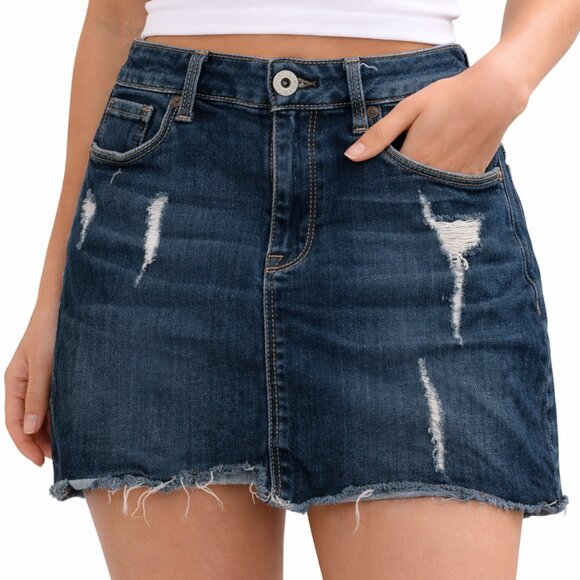 American Rag Dresses & Skirts - American Rag Denim Mini Skirt Distressed Raw Hem Y2K Casual Size 5